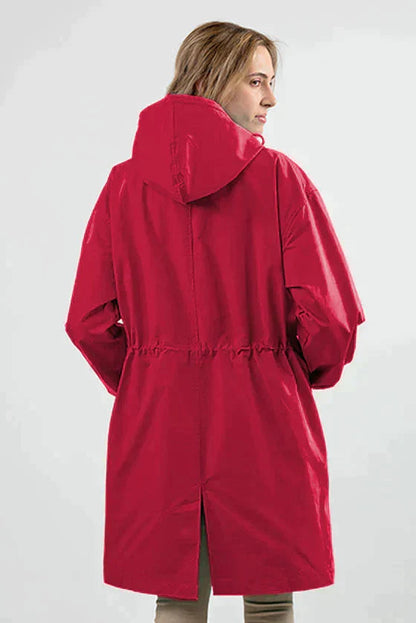 Angela A-Line Hooded Coat | Button Front Pockets Hooded Coat