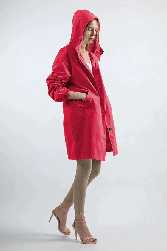 Angela A-Line Hooded Coat | Button Front Pockets Hooded Coat