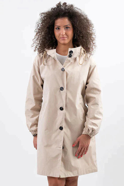 Angela A-Line Hooded Coat | Button Front Pockets Hooded Coat