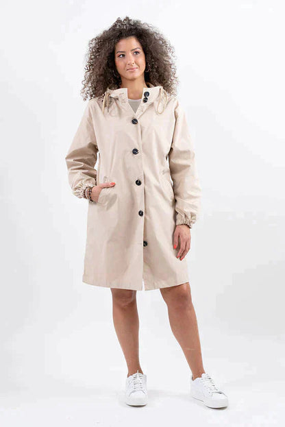 Angela A-Line Hooded Coat | Button Front Pockets Hooded Coat