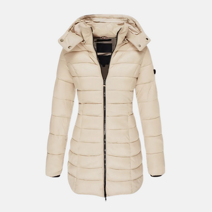 Quilted coat for women - Slim fit - Mid-thigh length - Hood