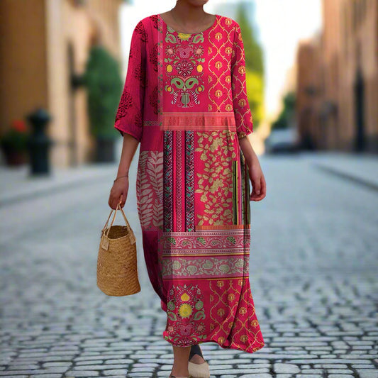 Women's Kaftan Dress – Loose Fit – Natural Fibers – Bohemian Style – Ankle Length