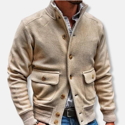 Men's jacket – Slim fit – Stand-up collar – Flap pockets – Elegant textured fabric
