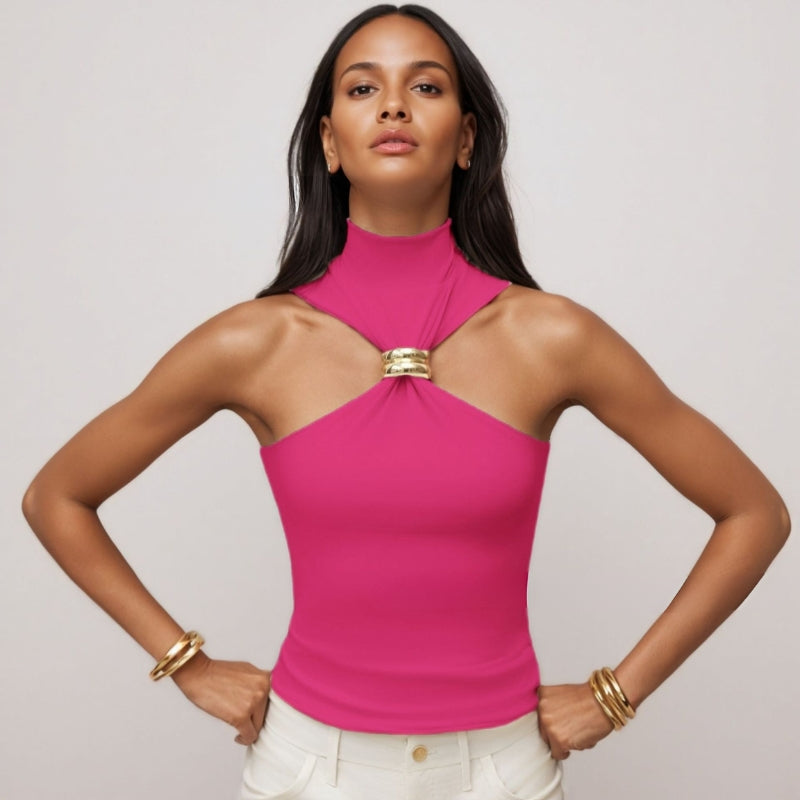 Women's Tank Top – Slim Fit – Metal Ring Detail – Soft Knit