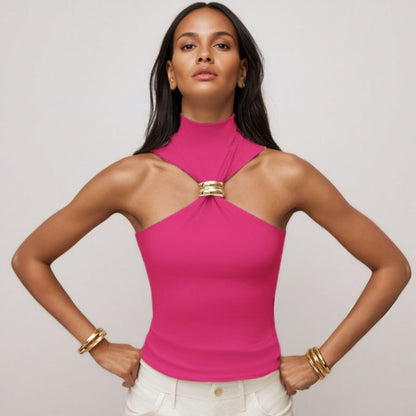 Women's Tank Top – Slim Fit – Metal Ring Detail – Soft Knit