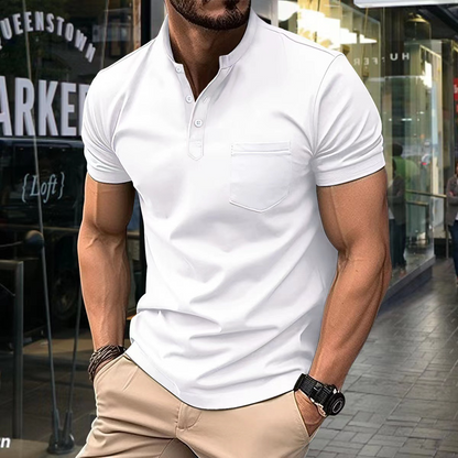 Men's polo – Slim fit – Soft knit – Semi-open collar – Short sleeves – Chest pocket