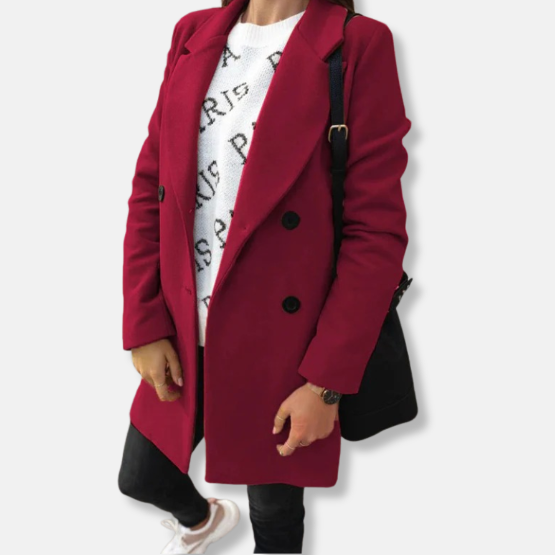 Anna Wool Straight Fit Coat | Notched Lapel, Button Front Coat