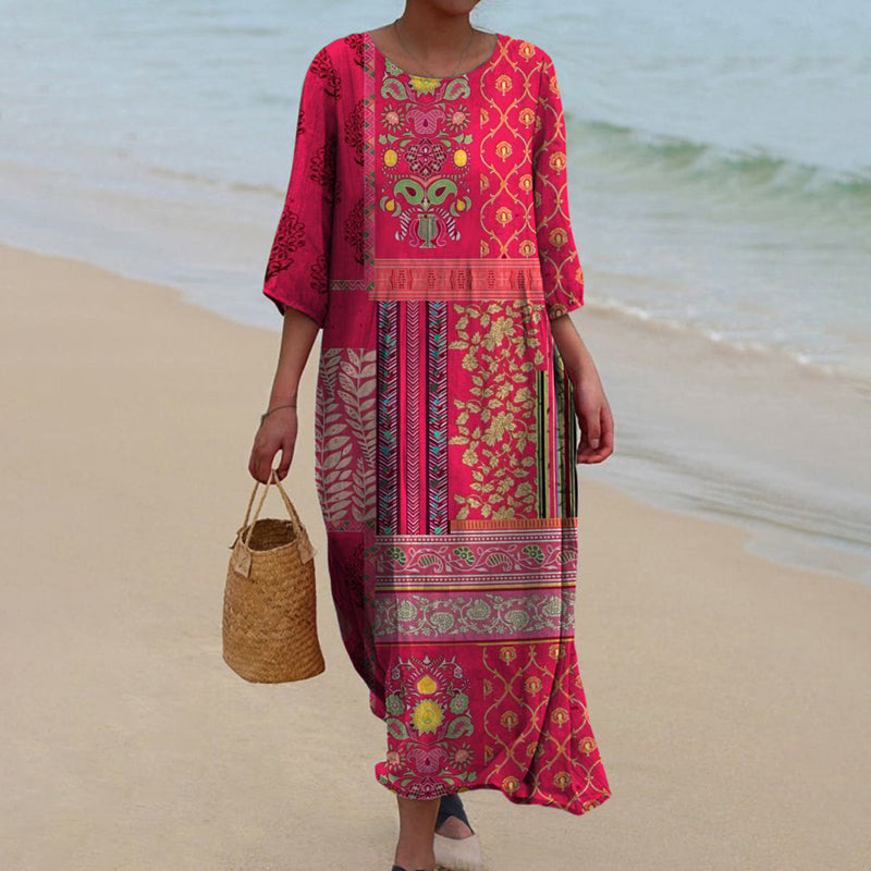 Women's Kaftan Dress – Loose Fit – Natural Fibers – Bohemian Style – Ankle Length