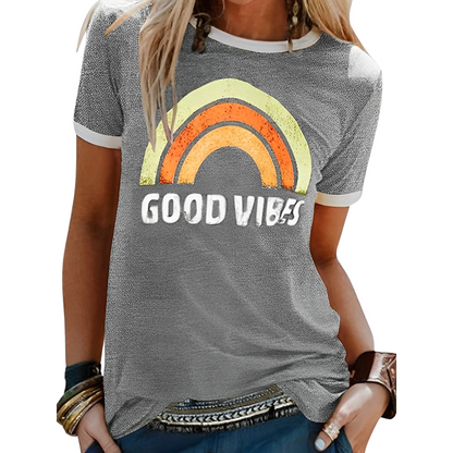 T-shirt femme – Coupe classique – Maille douce – Col rond – Imprimé graphique