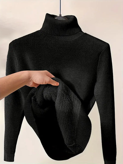 Pull à col roulé pour femme avec intérieur en velours épais