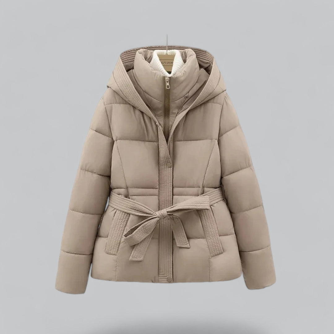Caterina Fitted Puffer Jacket | Hooded Belted Puffer Jacket