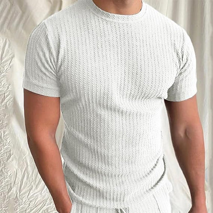 Men's T-shirt – Slim fit – Soft knit – Ribbed texture – Round neck short sleeves