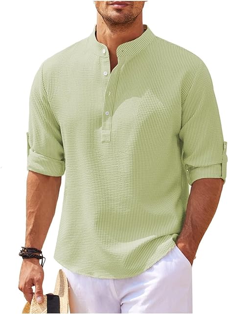 Men's casual shirt – Loose fit – Mandarin collar – Soft breathable fabric