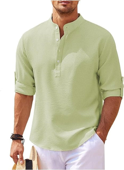 Men's casual shirt – Loose fit – Mandarin collar – Soft breathable fabric