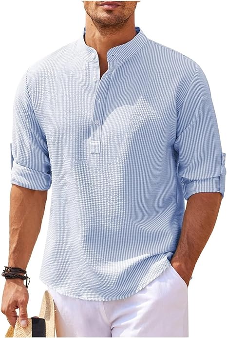 Men's casual shirt – Loose fit – Mandarin collar – Soft breathable fabric
