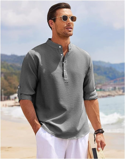 Men's casual shirt – Loose fit – Mandarin collar – Soft breathable fabric