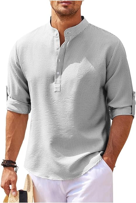 Men's casual shirt – Loose fit – Mandarin collar – Soft breathable fabric