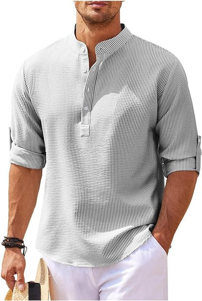 Men's casual shirt – Loose fit – Mandarin collar – Soft breathable fabric