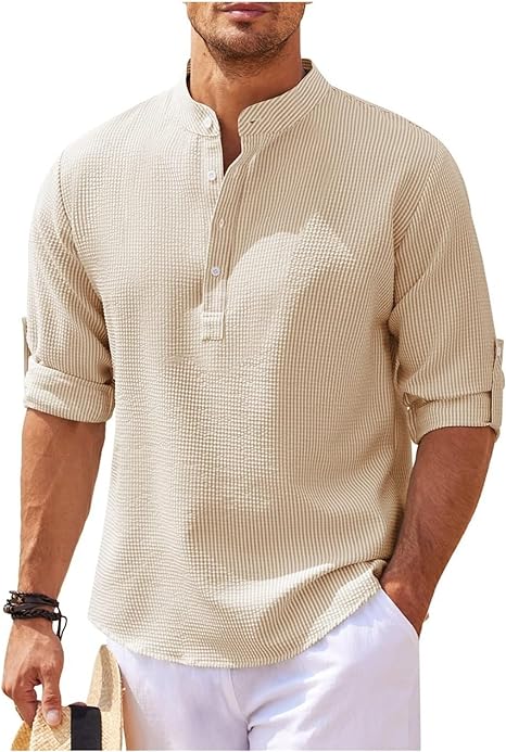 Men's casual shirt – Loose fit – Mandarin collar – Soft breathable fabric
