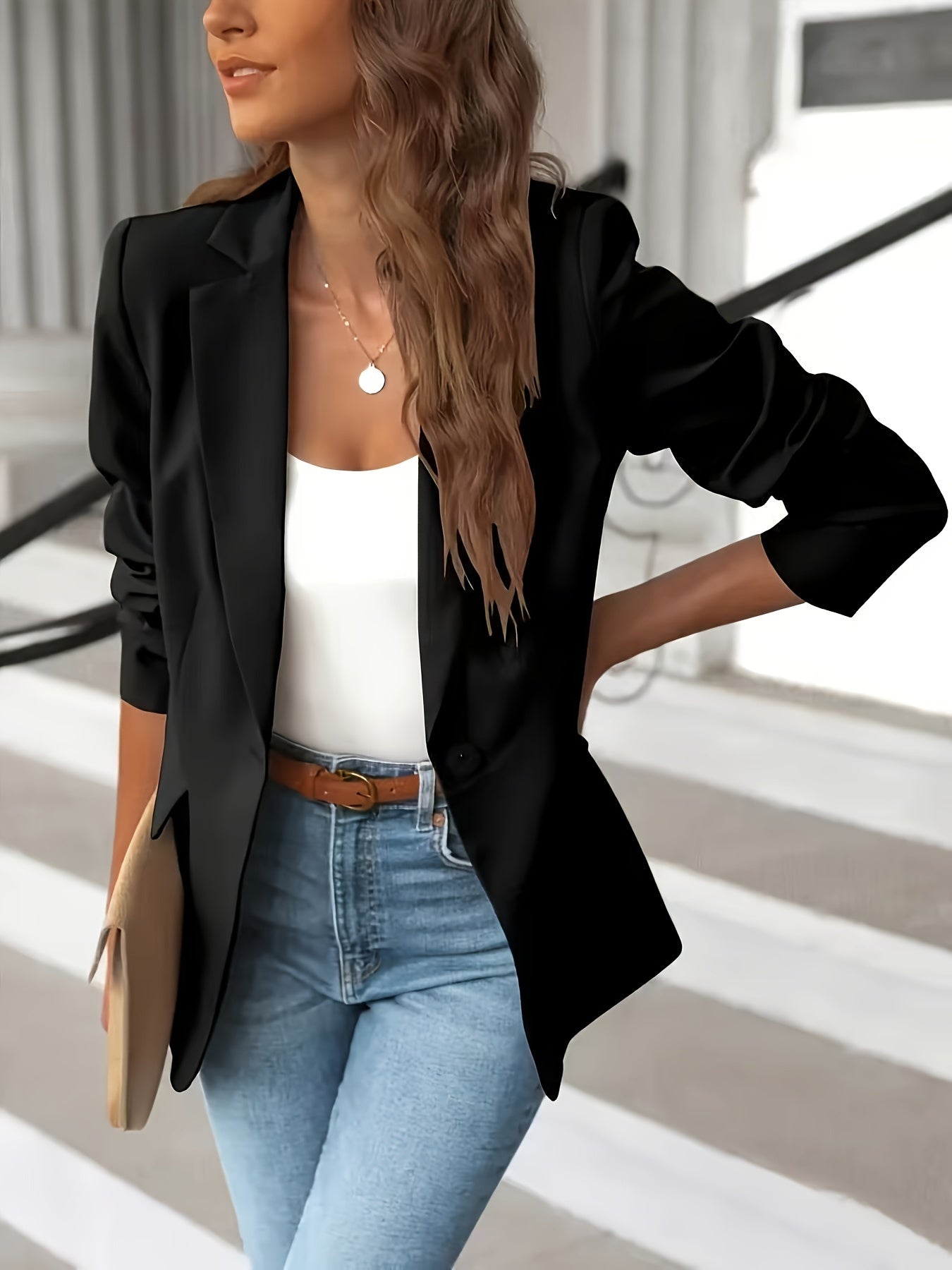 Emily Straight Fit Blazer | Single Button, Notched Lapel Blazer