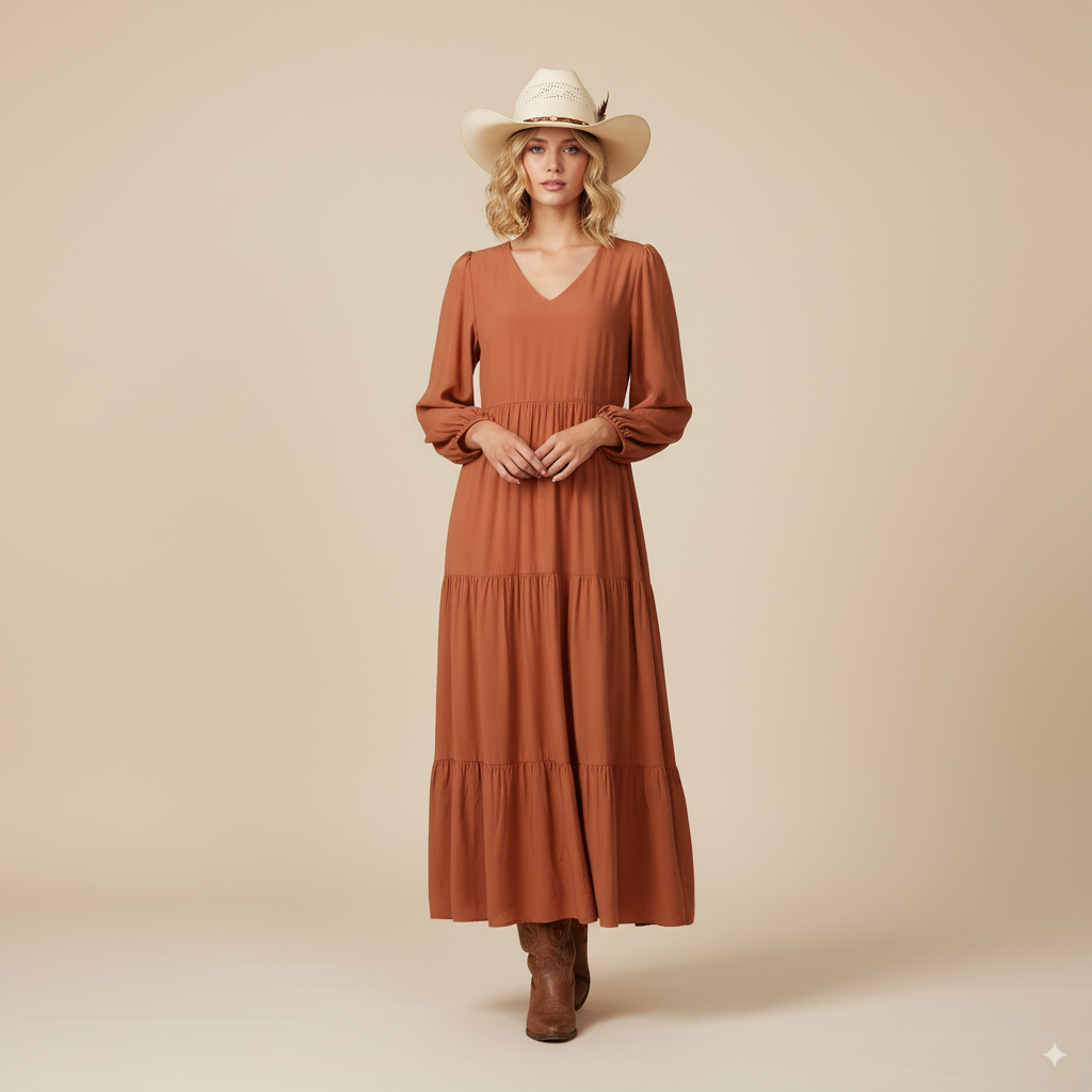 Versatile bohemian dress with long sleeves and ruffles