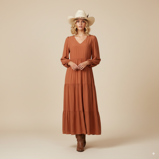 Versatile bohemian dress with long sleeves and ruffles