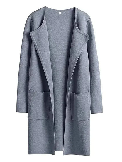 Manteau femme mi-long – Laine mélangée – Coupe droite – Col large – Style épuré