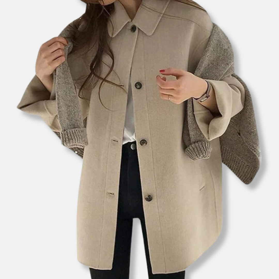 Caterina Wool Relaxed Fit Coat | Collared, Thigh-Length Coat