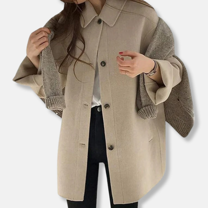 Caterina Wool Relaxed Fit Coat | Collared, Thigh-Length Coat