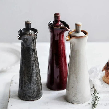 Minimalist Glossy Ceramic Oil Bottle With Curved Spout
