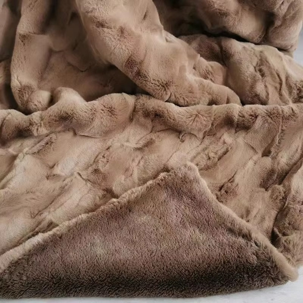 Plush Faux Fur Throw Blanket With Quilted Pattern