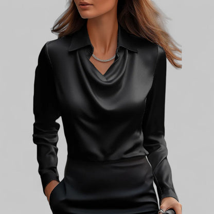 Claudia Draped Neck Blouse | Long Sleeve Regular Fit Blouse