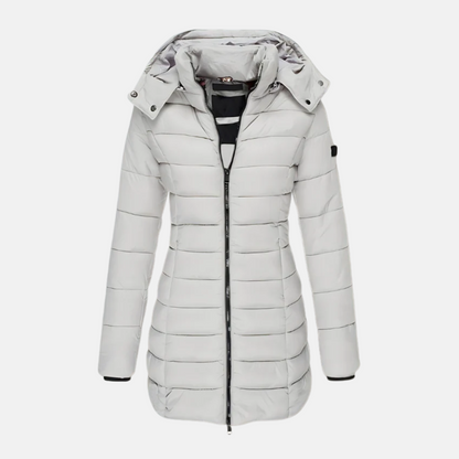 Quilted coat for women - Slim fit - Mid-thigh length - Hood