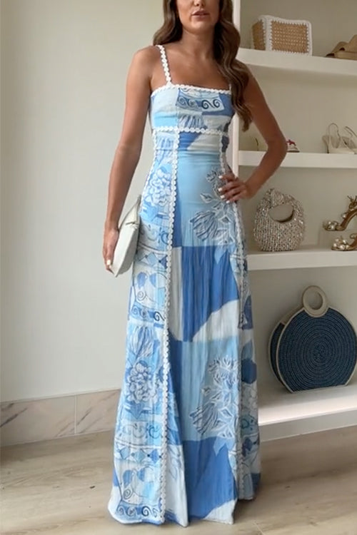 Robe longue femme – Bretelles fines – Dentelle – Dos noué
