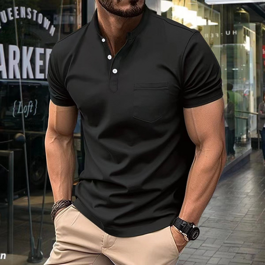 Men's polo – Slim fit – Soft knit – Semi-open collar – Short sleeves – Chest pocket