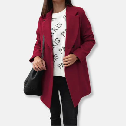 Anna Wool Straight Fit Coat | Notched Lapel, Button Front Coat