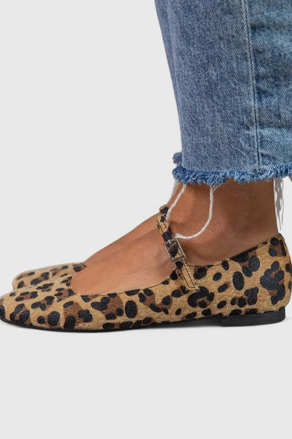 Leopard Print Square Toe Mary Jane Flats for Women – Secure Fit & Comfort