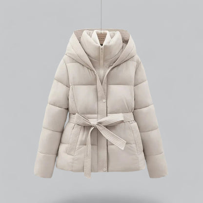 Caterina Fitted Puffer Jacket | Hooded Belted Puffer Jacket