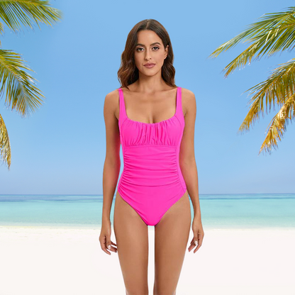 Ruched Square Neck One-Piece Swimsuit for Women – Shaping Support & Coverage