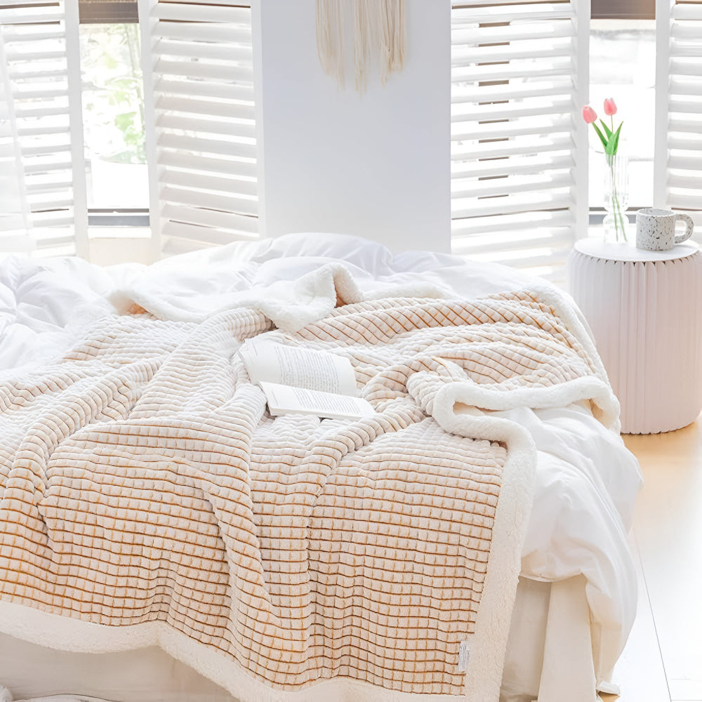 Sherpa Waffle Throw Blanket With Cozy Sherpa Lining