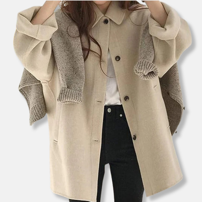 Caterina Wool Relaxed Fit Coat | Collared, Thigh-Length Coat