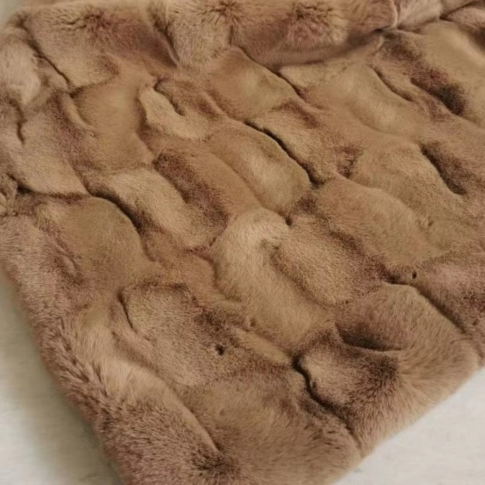 Plush Faux Fur Throw Blanket With Quilted Pattern