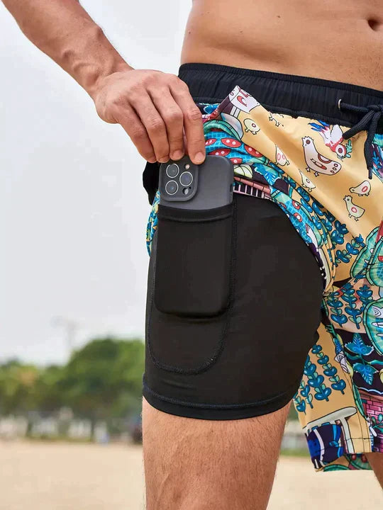 Men's swim trunks  – Quick-drying – Mid-thigh cut – Compression lining