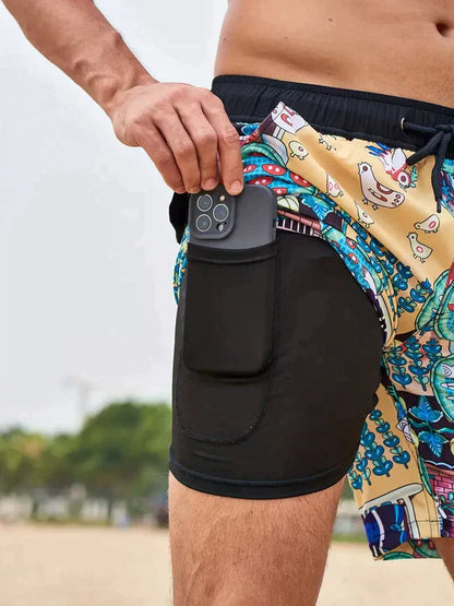 Men's swim trunks  – Quick-drying – Mid-thigh cut – Compression lining