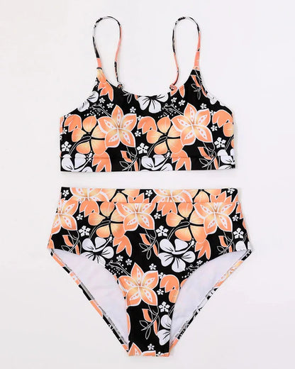 Women's two-piece swimsuit – High waist – Tank top – Floral print – Breathable fabric