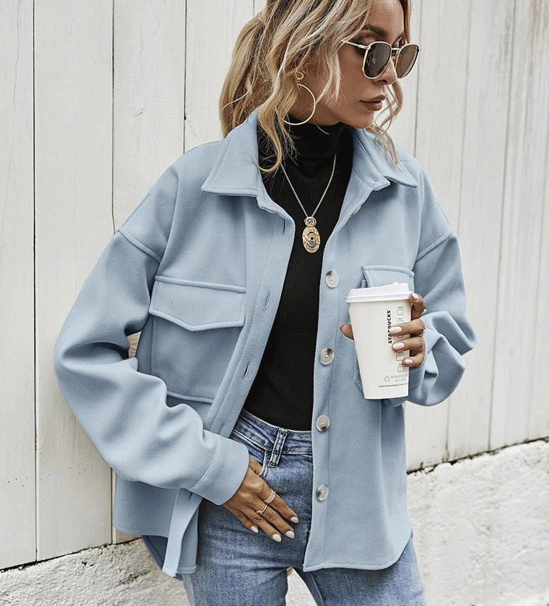 Veste femme oversize – Mélange de laine – Boutonnage frontal – Grandes poches poitrine