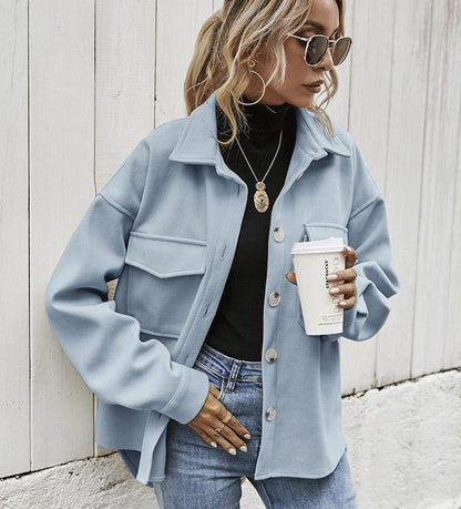 Veste femme oversize – Mélange de laine – Boutonnage frontal – Grandes poches poitrine