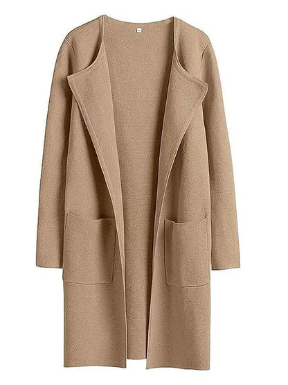 Manteau femme mi-long – Laine mélangée – Coupe droite – Col large – Style épuré