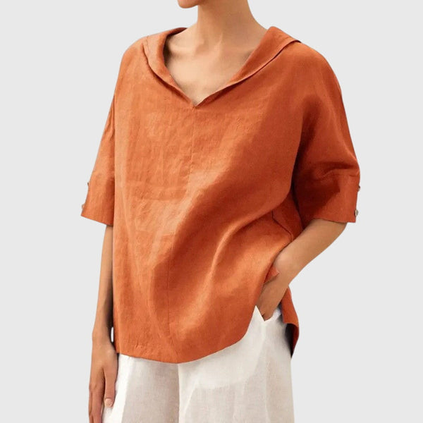Linen V-Neck Blouse for Women – Breathable Everyday Comfort