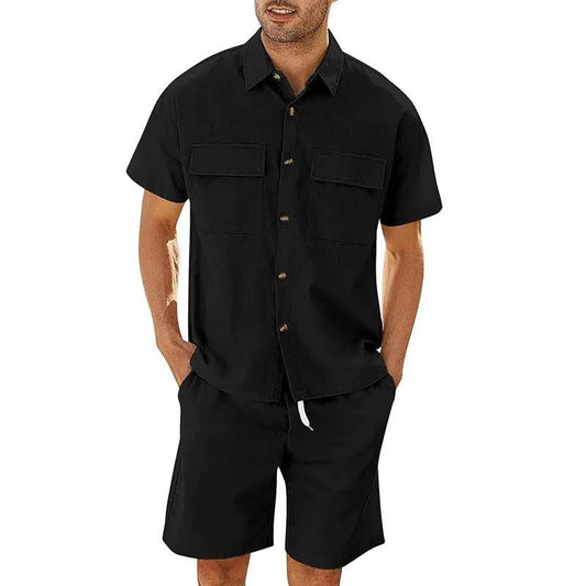 Men's Shirt and Shorts Set – Relaxed Fit – Breathable Fabric – Buttoned